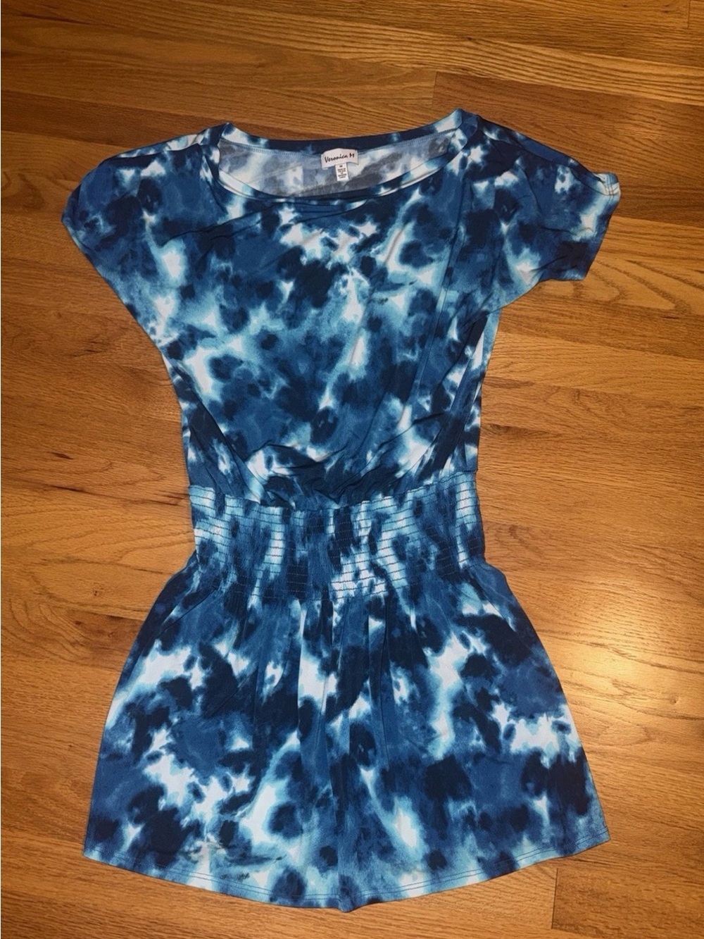Veronica M Tie Dye Blue White Summer Dress Lightweight Flowy Soft Size Medium